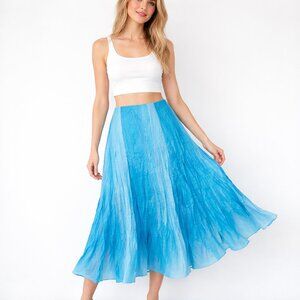 Lauren Ralph Lauren Silk Rio Ombre Turquoise Crinkled Broom Skirt 2P